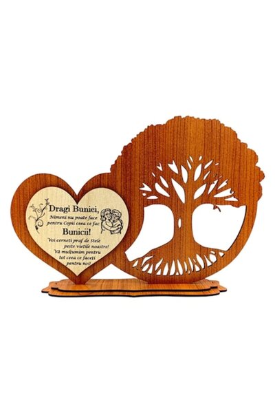 OEM Decorațiune din lemn pentru bunici – Inimă și Copac al Vieții – Mesaj gra...