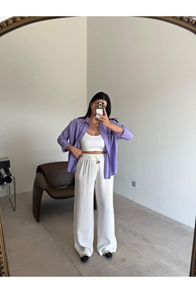 Bade Butik بنطلون تينسيل بتفاصيل دانتيل إكرو