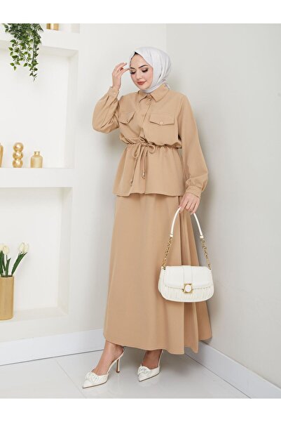 RAZENCİ Women's Two-Piece Suit with Skirt and Shirt with Pocket Details