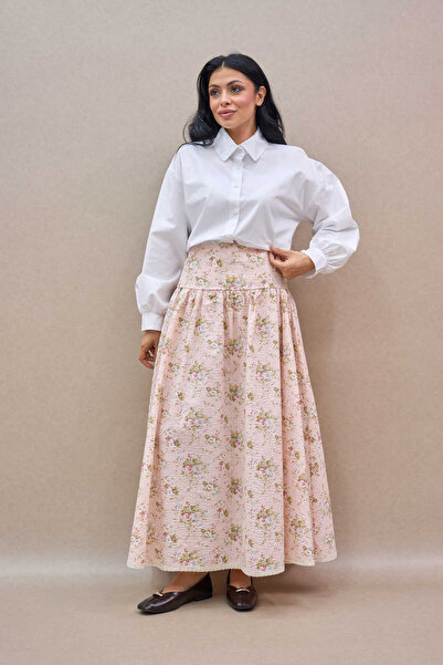KÜÇÜĞÜM BUTİK Vintage Pink Floral Lace Seersucker Skirt and Girl's Dress Mother-Daughter Combination (Sold as a Single Item)