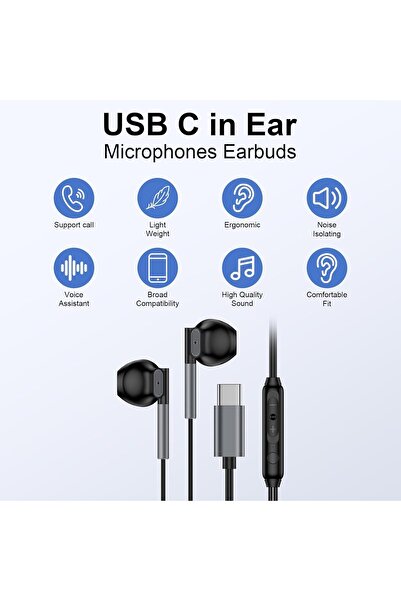 KASTWAVE USB-C Earphones with Microphone & Volume Control — Compatible with Galaxy S25/S24/S22/S21/A54/A53