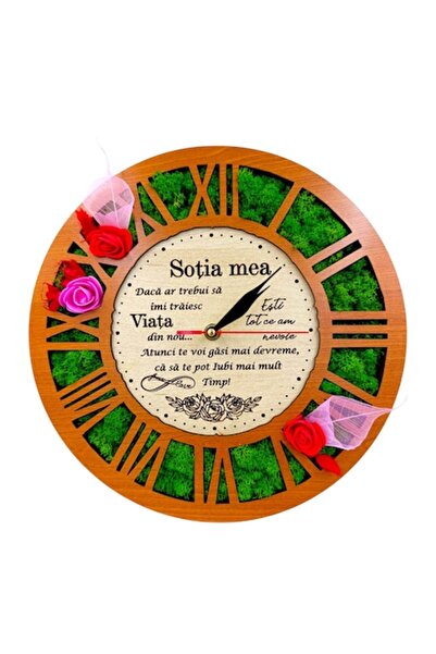 OEM Wall clock with stabilized lichens, personalized gift with message for Wi...