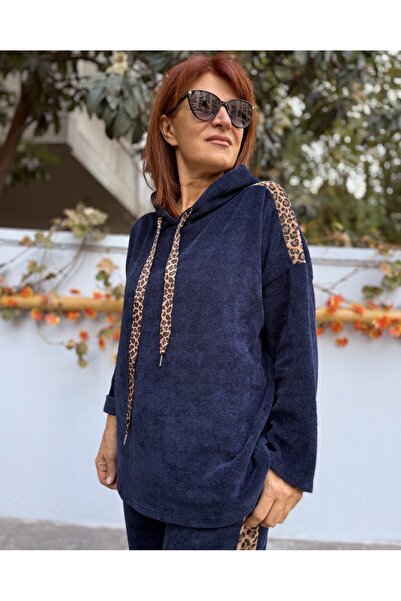 DenizEge Ιταλικό κοστούμι K με κουκούλα Leopard Velvet Navy Blue