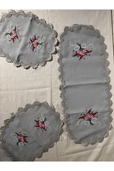 Vinezza Home Collection Machine Etamine Processing Bedroom 3 Piece Coffee Table Cloth, Dowry, Table Cloth