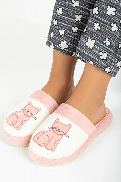 SUNSTEP Women's Plush Cat Patterned Soft Sole Non-Slip Warm Slippers