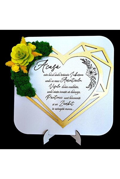 OEM Heart and lichen painting, with message for family "Home is the place...", 30cm, white