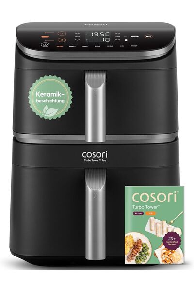 COSORI Turbo Tower Pro 10.8L Çift Hazneli Seramik Airfryer – DualBlaze Teknolojisi, 2 Yemek Aynı Anda!