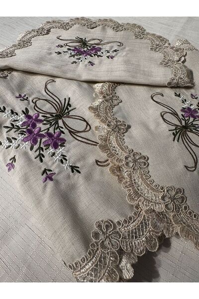 Vinezza Home Collection Machine Etamine Processing Bedroom 3 Piece Coffee Table Cloth, Dowry, Table Cloth