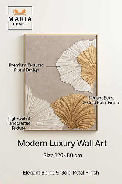 MARIA HOMES Modern 3D Wall Art – Large Floral Decorative Panel for Living Room 120×80 cm