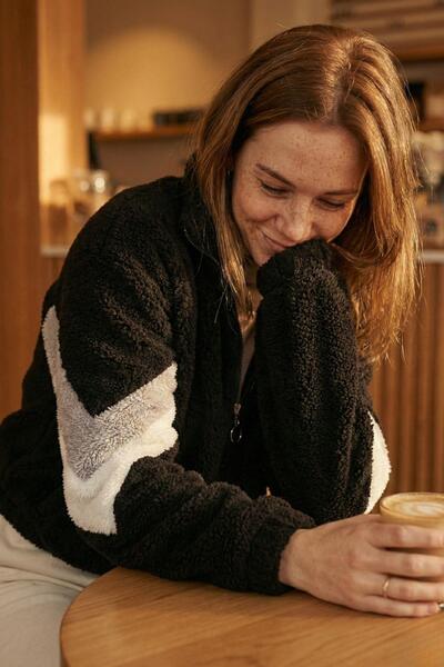 Mossta Hooded Zippered Plush Cardigan