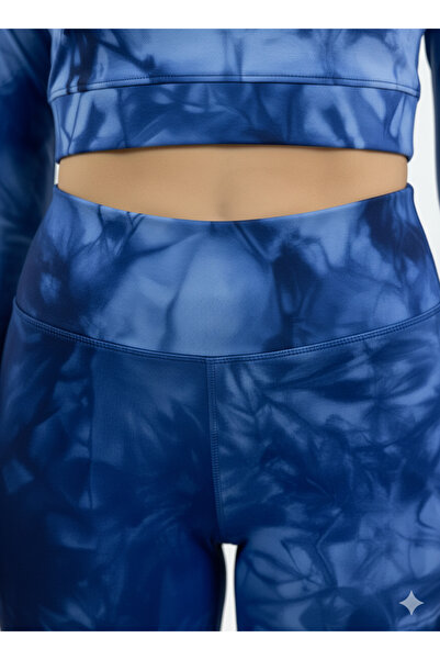 Wyv Kadın Mavi Batik Desenli İçi Şardonlu Termal Spor Takım