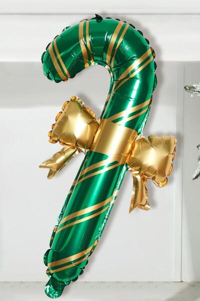 Patladı Gitti Christmas Bow Cane Candy Foil Balloon 65-37 cm Green