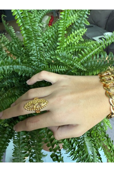 Blotch Altın Kaplama İmitasyon Bire bir 22 Ayar Altın İşçiliğinde Yüzük Ayarl...