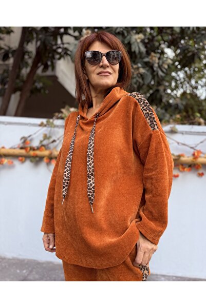 DenizEge Italian K Hooded Leopard Velvet Suit Tile