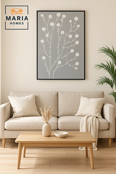 MARIA HOMES Modern 3D Wall Art – Grey Floral Decorative Panel with Raised Flower Design 120×80 cm