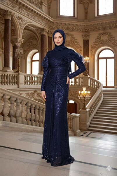 Kenzel Pul Payetli Uzun tesettür Abiye Elbise