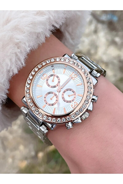 Epilons Elegant And Stylish Special Design Zircon Stone Metal Wrist Watch (silver-gold)