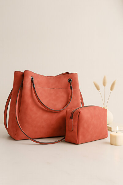 ŞIK VE MUTLU Vegan Suede Nubuck Leather 2 Piece Hand Shoulder Bag