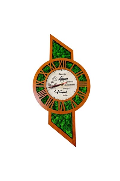 OEM Wall clock with stabilized moss, gift for Mom, 60x30 cm, cherry