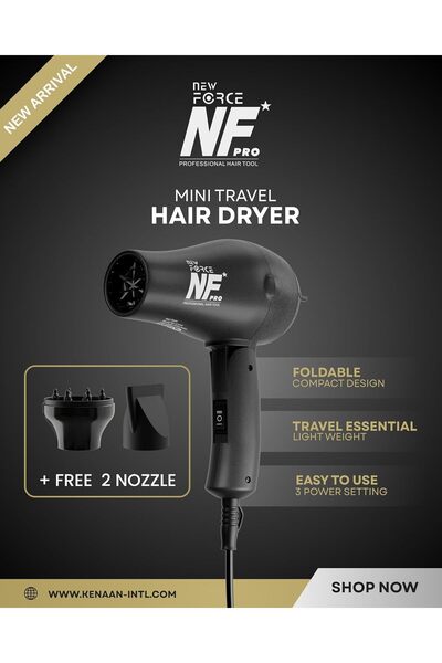 NF New Force Mini Hair Dryer | Compact Travel Blow Dryer (Black)