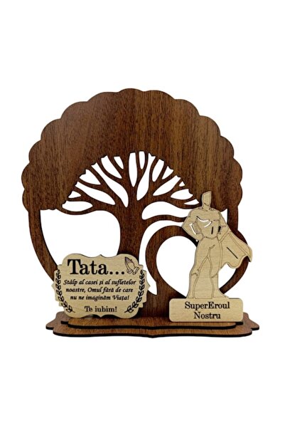 OEM Brad cu siluete și mesaj pentru tata, cadou personalizat, lemn, 20 cm, nuc