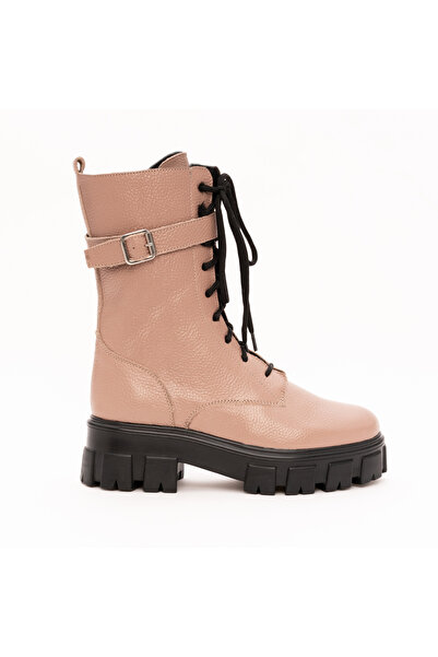 VAGAM Ροζ ψηλοτάκουνες μπότες από γνήσιο δέρμα