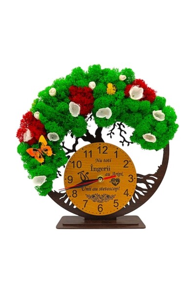 OEM Ceas decorativ Copacul Vieții cu licheni verzi și roșii, personalizat pen...