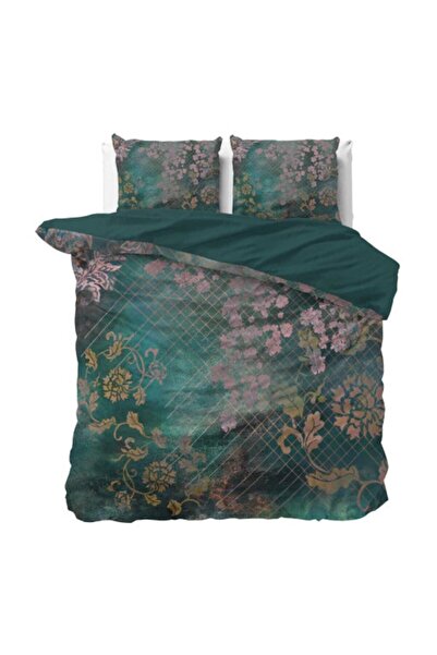 Sleeptime Set de lenjerie Raddison Flower Green, 3 piese, husă pilotă 200x220 cm, 2 fețe de pernă 60x70 cm