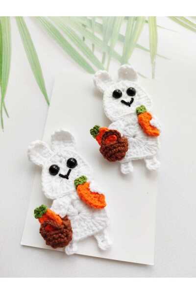 Hand Mother's Since 2024 Carrot-Picking Rabbit Figure Hair Accessory Handmade 2-Piece Snap Buckle Knitted 100% Cotton Organic Buckle