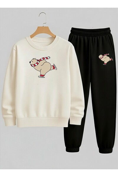 LORVEX Beyaz Swea tricou - Set de trening pentru copii, cu gâtul tip crewneck...