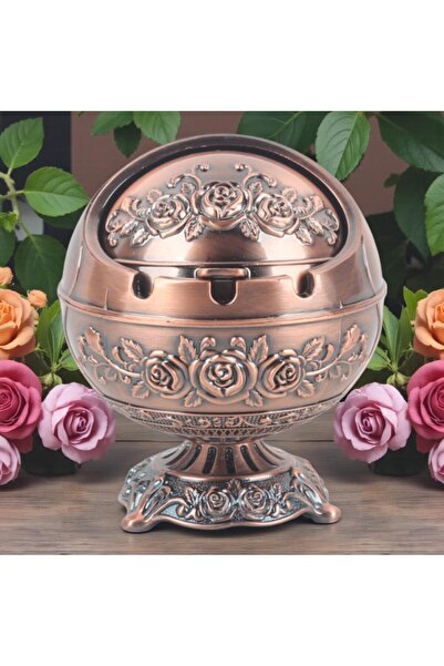 e-life shop Lüks Gül Motifli Metal Top Rüzgar Geçirmez Küllük Tütsülük Çok Fo...