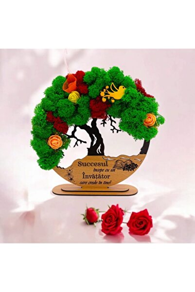 OEM Tree of Life wall art with stabilized moss, personalized 'Success begins with...', 25cm, black