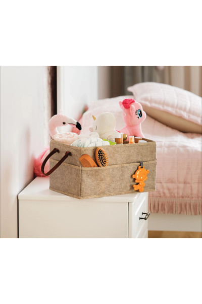 Epilons Multi-Purpose Organizer Box with 3 Compartments Leather Stripes Felt Basket 03860