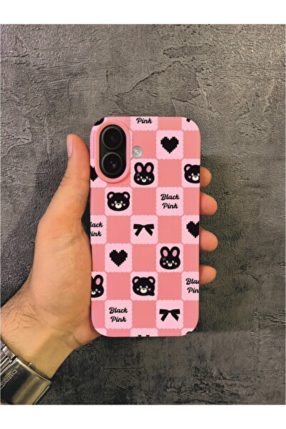 ALYACEPSTORE CASE حافظة آيفون 16 بلس المتوافقة مع نمط بلاك بينك دودل الوردي