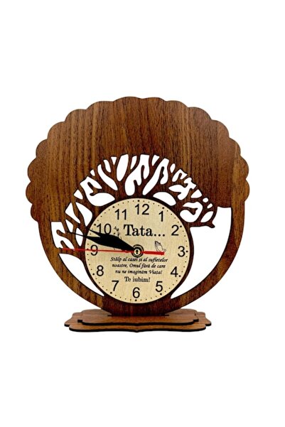 OEM Ceas decorativ din lemn pentru brad, pentru tata, cu mesaj gravat, 25 cm
