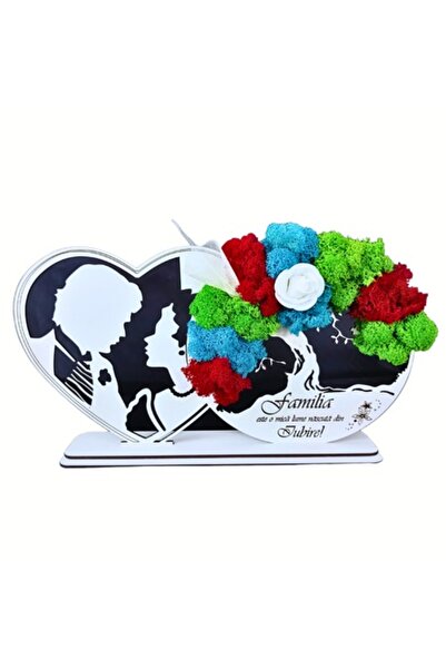 OEM Decorative panel with stabilized lichens, personalized heart engraved 'Family', 30x16 cm, wh