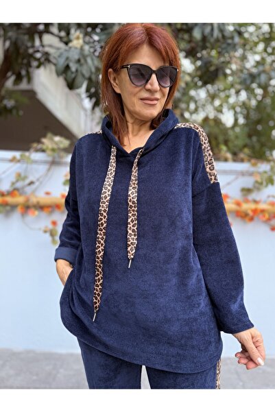 DenizEge Ιταλικό κοστούμι K με κουκούλα Leopard Velvet Navy Blue