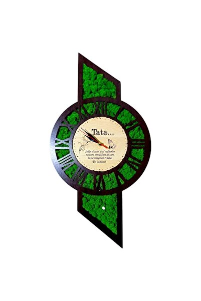 OEM Wall clock decorated with stabilized lichens, gift for Dad, 60x30 cm, wenge