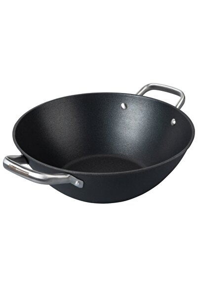 FM Professional FORCE cast iron wok pan 28 cm with non-stick coating and stainless steel handle