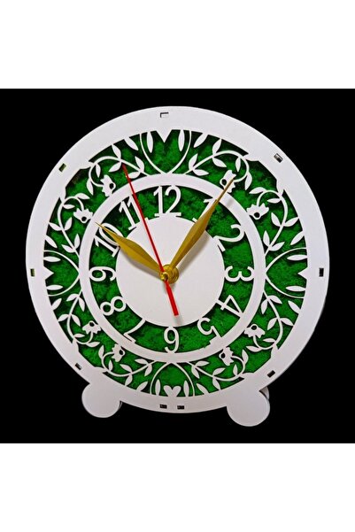 OEM Desk clock decorated with light green stabilized lichens, clock mechanism included, 22 cm,