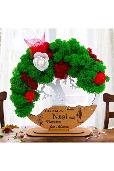 OEM Artă Copacul Vieții cu mușchi stabilizat, personalizată (Nuntă/Nași/Botez), 20cm, alb