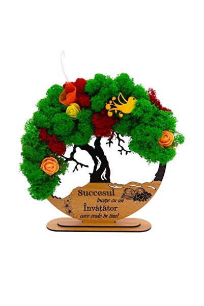 OEM Tree of Life wall art with stabilized moss, personalized 'Success begins with...', 25cm, black