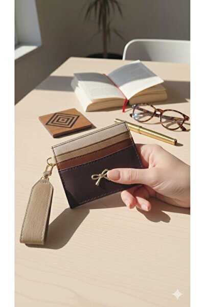 Uzs pace Shiny Faux Leather Card Holder & Keychain with Bow Detail