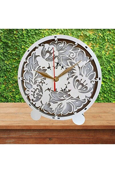 OEM Blank desk clock for decoration with stabilized lichens, 22 cm, white