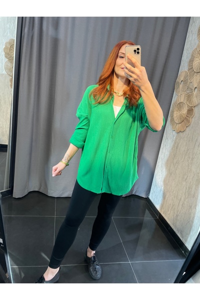 Santorini Ütü istemeyen rahat bürümcük gömlek