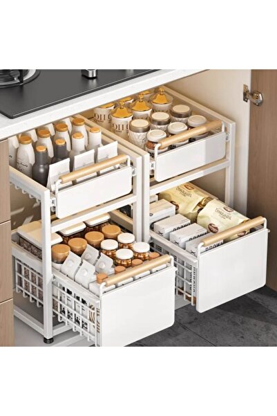 Versatyx Universal Kitchen Organizer - 2 Sliding Drawers, Stainless Steel Frame, White