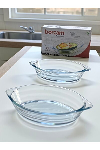 Paşabahçe Borcam Small Oval Serving Bowl Bor Glass Boat Cake Food Presentation Baking Bowl Mold 530Cc 2Pcs
