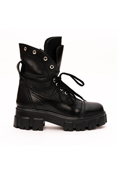 VAGAM Ghete din Piele Naturala Negre cu Talpa Inalta