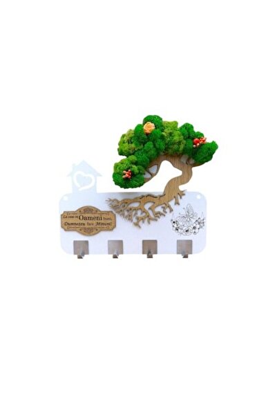 OEM Wall coat hook, personalized gift with stabilized lichens and message "La Casa cu Oamenii buni...",