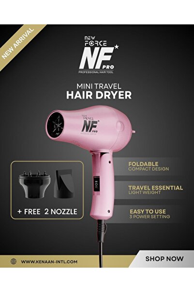 NF New Force Mini Hair Dryer - Compact Travel Blow Dryer (Pink)
